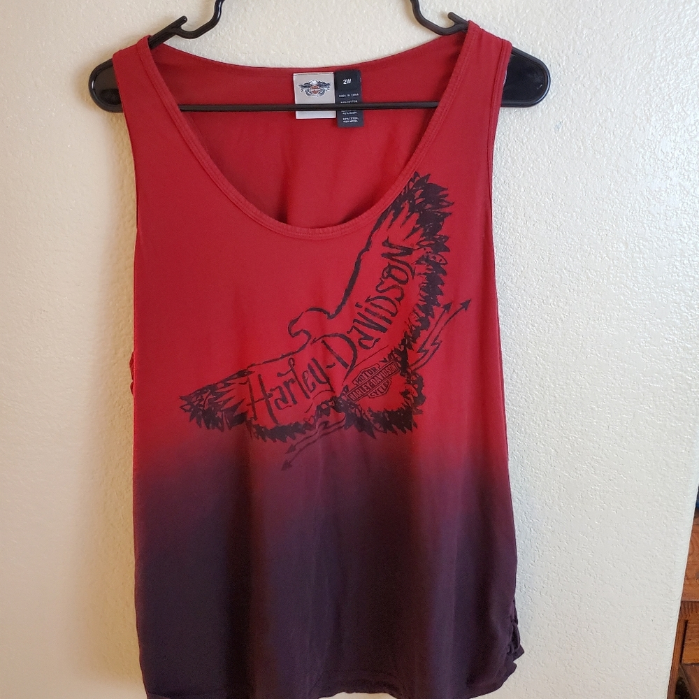 Harley Davidson Y2K 2X Sleeveless Red Tie Dye Lace up Biker Tank Top